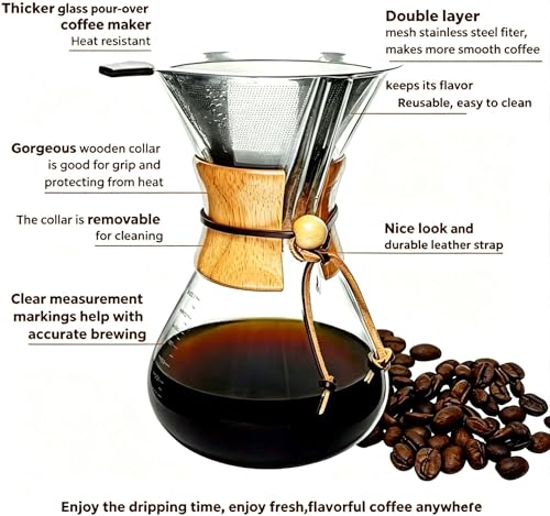 subjectthree Drip Coffee Pour Over Glass Coffee Maker Kit 8 Cup