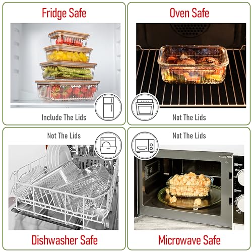 Ribbed Glass 4 Stackable Meal Prep Containers with Acacia Lids