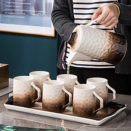Court Style Porcelain Tea Set for Adults One Teapot Set of 6 Coffee Cups Nordic Tea Service for Household and Office Birthday Gift