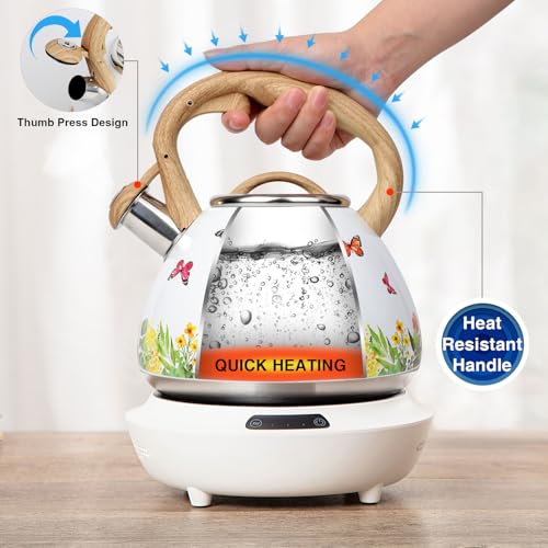 Tea Kettle Toptier Teapot Whistling Kettle with Wood Pattern Handle Loud Whistle