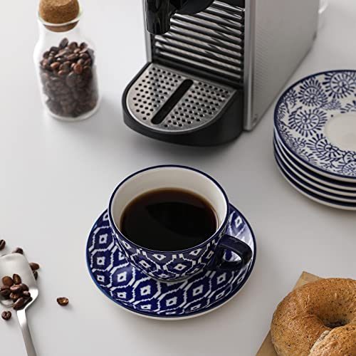 Ceramic 8 oz Cappuccino Cup Set with Saucers (6 Count)