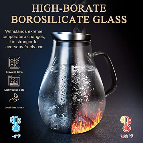 2 Liter 68oz Glass Pitcher with Lid and Handle