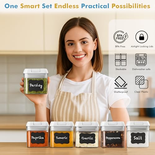 6PC (0.5L, 2.1 Cup, 17oz) Airtight Spice Storage Containers, 6 Spoons (6 Count)
