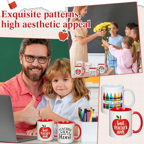 8 Pieces 12 oz Teacher Appreciation Gifts Bulk Coffee Mugs Set with Handle Ceramic Matching Cups Bulk for Best Teacher Thank You Home School Office Table Centerpieces (8 Count)