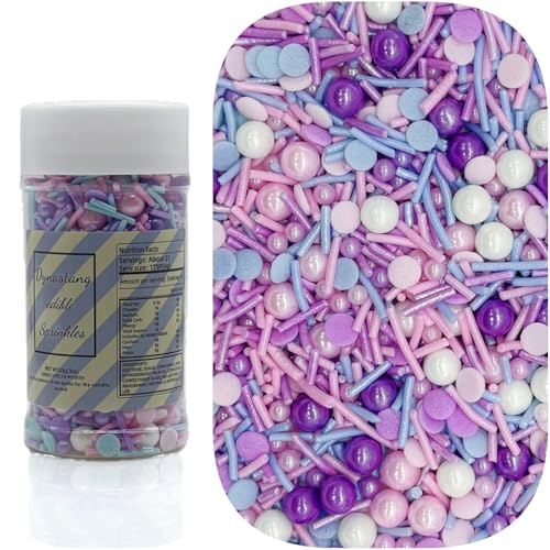 Purple & Pink & Blue & White Sprinkles Mixed Style Edible Cake Decorations Cupcake Toppers Cookie Perfect for Cakes (3 Ounce)