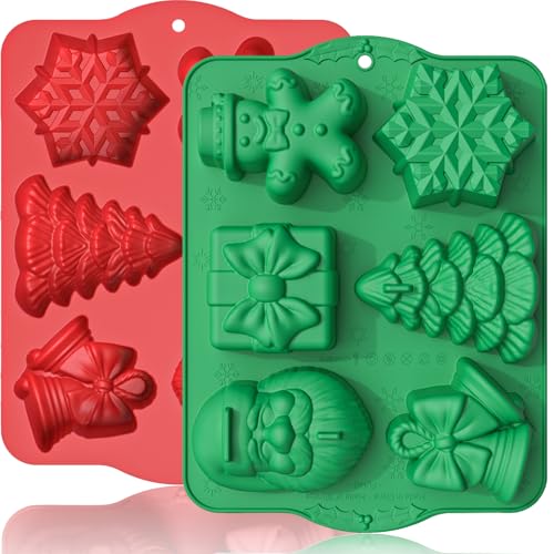 Large Christmas Silicone Molds for Baking Cake Muffins Oven Safe Freezing Soap Candle Cocoa Bomb Food Grade Tray (2 Count)