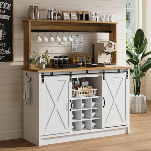 47" Farmhouse Coffee Bar Cabinet with Storage Hutch