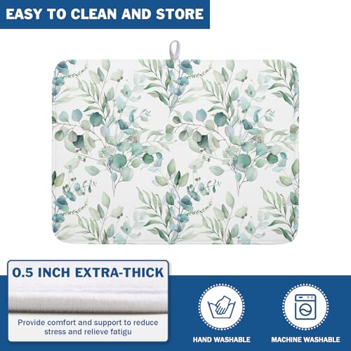 Sage Green Leaves Dish Drying Mats for Kitchen Counter 18x24 Inch
