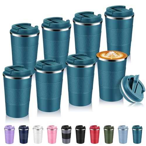 13 oz Stainless Steel Insulated Travel Coffee Mug with Fip Lid Bulk 8 Pack (8 Count)