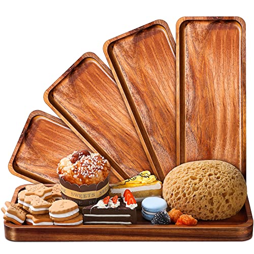 5 Pack Solid Acacia Wood Serving Trays for Food (5 Count)