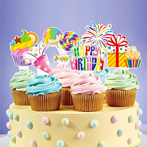 48pcs Happy Birthday Cupcake Toppers Colorful Birthday Cupcake Picks Decorations for Boy Girl Birthday Party Supplies (48 Count)