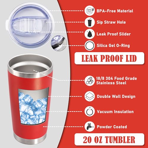 20oz Tumbler Insulated Coffee Tumblers with Lid Stainless Steel Red 8P (8 Count)