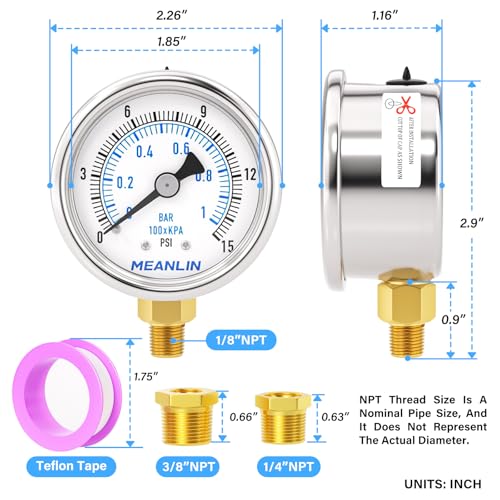 0~15Psi Dry Low Pressure Gauge Stainless Steel 1