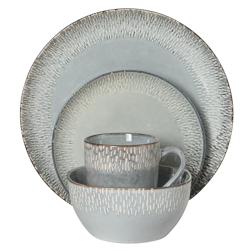 Jasper 16 Piece Plates and Bowls Reactive Glaze Dishes Stoneware Ceramic Dinnerware Set