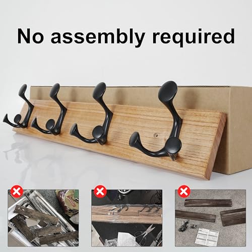 24 Inch Wood Coat Rack Wall Mount with 4 Triple Hooks
