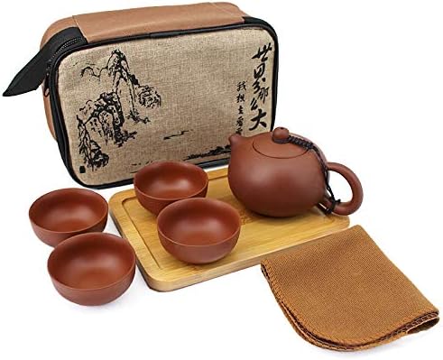 Goclothod Chinese Kungfu Teapot Handmade Tea Set Purple Clay Teapot Ceramic Teapot Teacups (1Teapot&4Cups)
