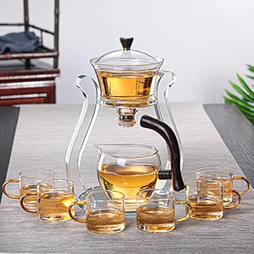 Lazy Kungfu Glass Tea Set Semi Automatic Drip Rotating with Infuser Glass Teapot Set (4 Count)