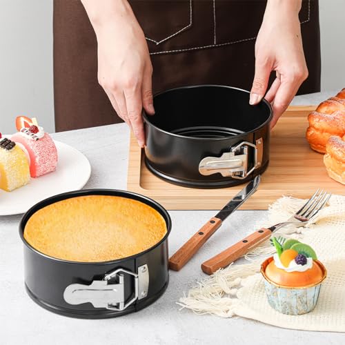 4 Pcs 7 Inch Non Stick Springform Pan with Removable Bottom Carbon Steel Cheesecake Pan Round Springform Cake Mold with Stainless Steel Spring Buckles for Baking Kitchens Restaurant (4 Count)