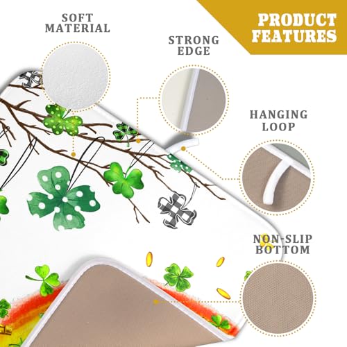 St Patrick Dish Drying Mat Small Lucky Clover Tree Shamrock Dish Drainer Mats 16x18inch Spring Elf Hat Rainbow Colorful Fast Drying Absorbent Dish Drying Pad for Kitchen Counter Decor