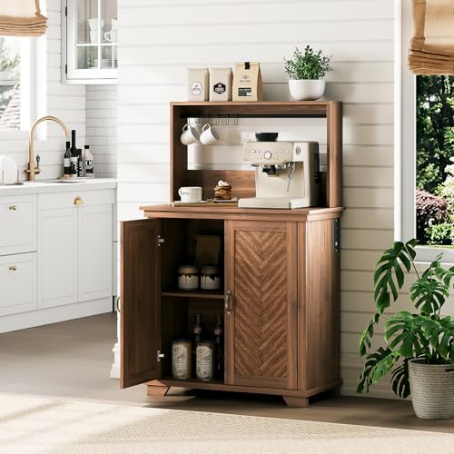 Coffee Bar Cabinet with Storage and Charging Station