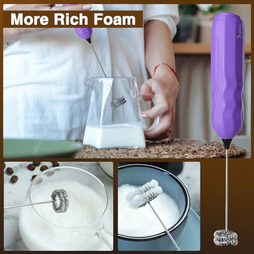 Ultra Fast Handheld Milk Frother Double Whisk with Stand 2 Batteries Stainless Steel for Lattes Cappuccino Matcha Hot Chocolate Coffee Bar Accessories Kitchen Gadgets Gift
