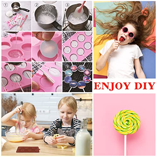 Silicone Lollipop Molds Candy Molds Silicone Sucker Molds Hard Candy Mold & 2x8 Rounds Nonstick Lollipop Mold With 20 Sticks for Candies