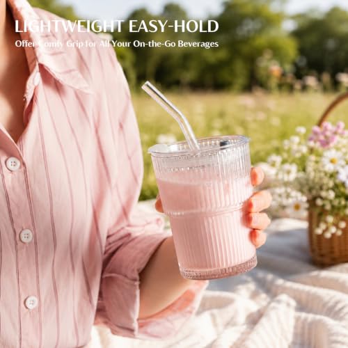 13oz Glass Tumbler with Lid and Straw 4 Pack