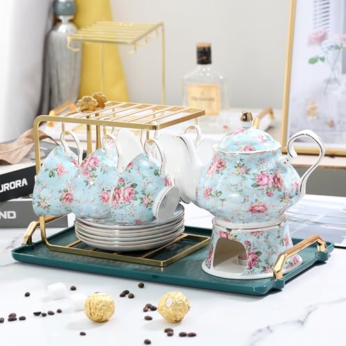 floral porcelain coffee cups set for 6 people