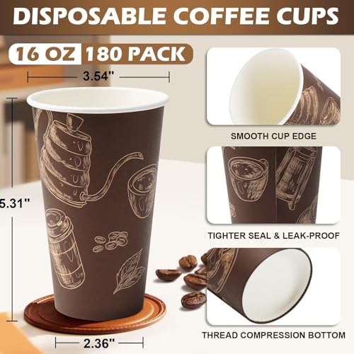 Coffee Cups 16oz 180 Pack Disposable Paper Cup Durable Drinking Cup (180 Count)