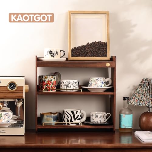 Coffee Mug Holder Wooden Cup Rack Mug Display Shelf Coffee Cup Holder for Countertop with 3 Tier Wood Coffee Mugs Holder for Kitchen Coffee Cup Storage