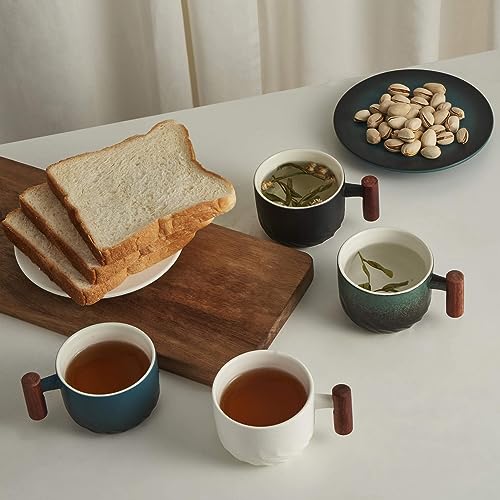 6oz Ceramic Espresso Cups with Wooden Handle (4 Count)