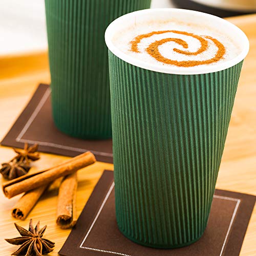 Ripple Wall Coffee Cups 25 Count 16 Ounce Insulated Forest Green Paper Cups