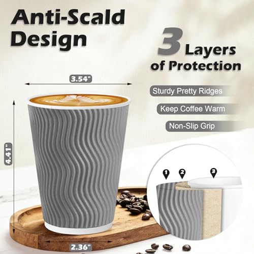 500 Pack 12 oz Coffee Cups Disposable Insulated Paper Cup Gray (500 Count)