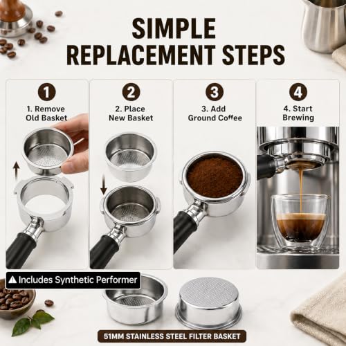 4Pcs 51mm NonPressurized Coffee Filter Basket (4 Count)