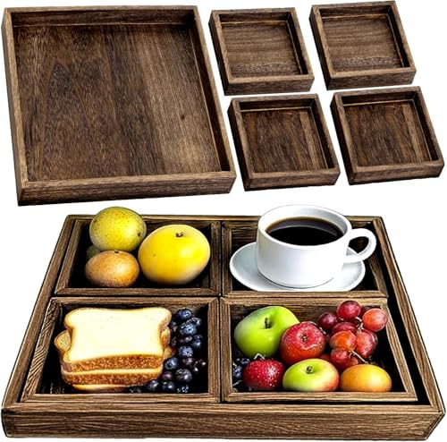 5 Piece Wooden Serving Tray Set for Ottoman