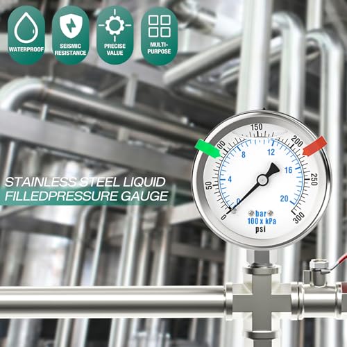 0 300PSI Stainless Steel Liquid Filled Pressure Gauge