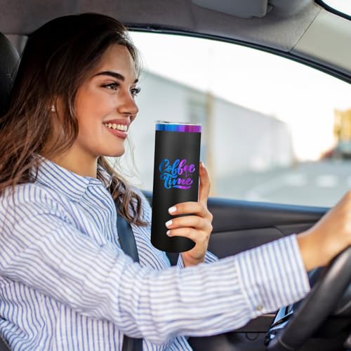 20 oz Skinny Tumblers Bulk with Lids and Straws Black (8 Count)