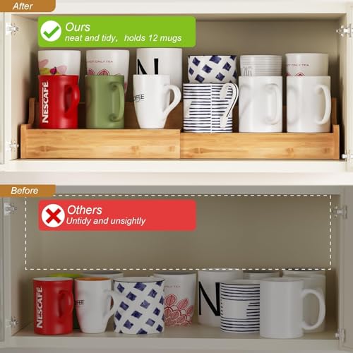 2 Tier Expandable Bamboo Coffee Mug Holder