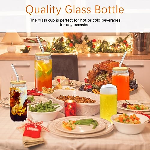 16 OZ Glass Cups with Lids and Straws 20 Pack (20 Count)