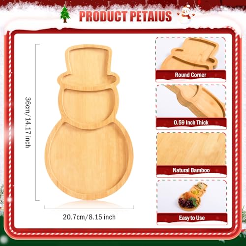 Snowman Wooden Serving Tray Christmas Bamboo Platter Winter Snowman Shape Charcuterie Board Decorative Wood Snack Dish Plate for Xmas Holiday Housewarming Present