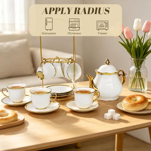 20 Pcs Porcelain Tea Set with Metal Holder (20 Count)