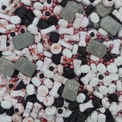 Halloween Sprinkles Gravestones & Bones & Eyes & Skull Topper Edible Themed Sprinkles For Cookie Decorating