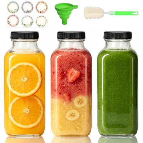 16 oz 3 Pack Glass Juice Bottles with Lids (3 Count)