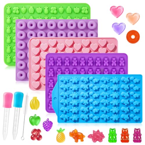 Gummy Molds 5pcs Gummy Bear Silicone Candy Molds with 2 Droppers & 1 Brush