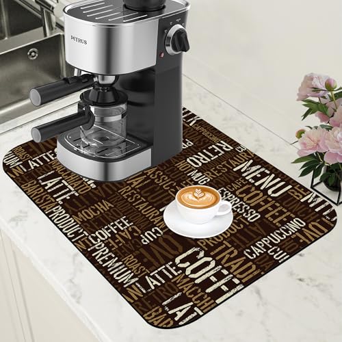 Vintage Coffee Cup Coffee Mat Absorbent Dish Drying Mat for Kitchen Counter Hide Stain Rubber Backed Drying Rack Pad Fit Under Espresso Machine Cafe Table Decoration