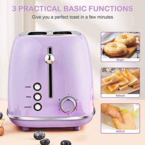 2 Slice Toaster Retro Stainless Steel with Bagel