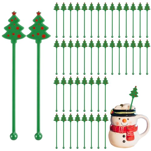 30 Pcs Christmas Drink Stirrers Christmas Tree Stir Sticks (30 Count)