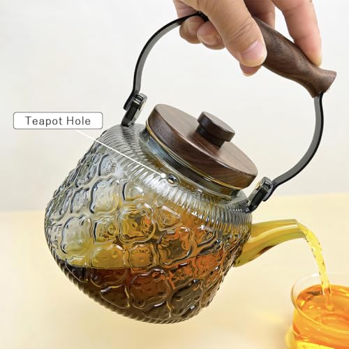 Stovetop Safe Glass Teapot with Malus Spectabilis Pattern Removable Infuser Fine Borosilicate Tea Pot perfect for Fruit Flowering Tea Canister Premium Quality Tea Kettle Gift