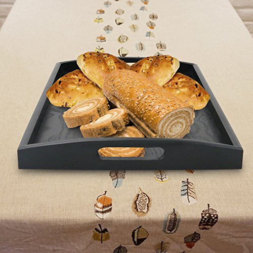 Serving Tray Large Black Wood Rectangle Food Tray Butler Tray Breakfast Tray with Handles
