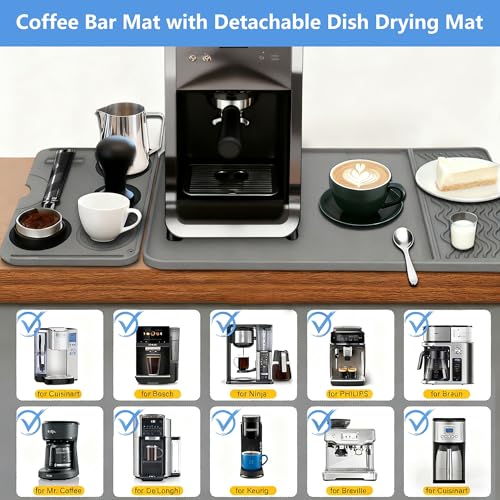 2-in-1 Coffee Bar Mat & Tamping Mat - 24”x16”Non-Slip Silicone Mats for Coffee Machines, Countertop, Bars, Kitchen Counter, Dish Drying Mats
